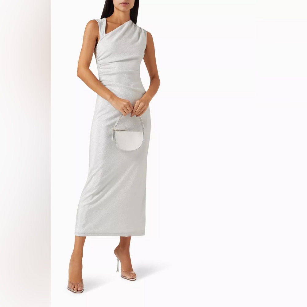 NWT Reformation Amiah Dress Midi in Silver Sparkle Size XS